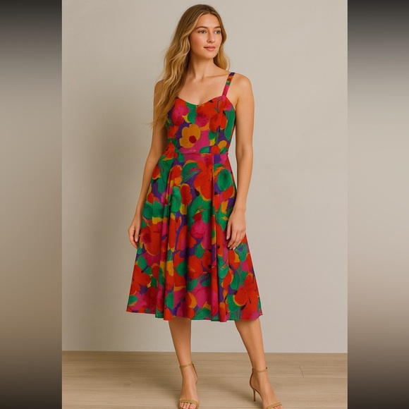 Vintage Mr Edward full Vibrant Floral Sleeveless Dress - Picture 2 of 9